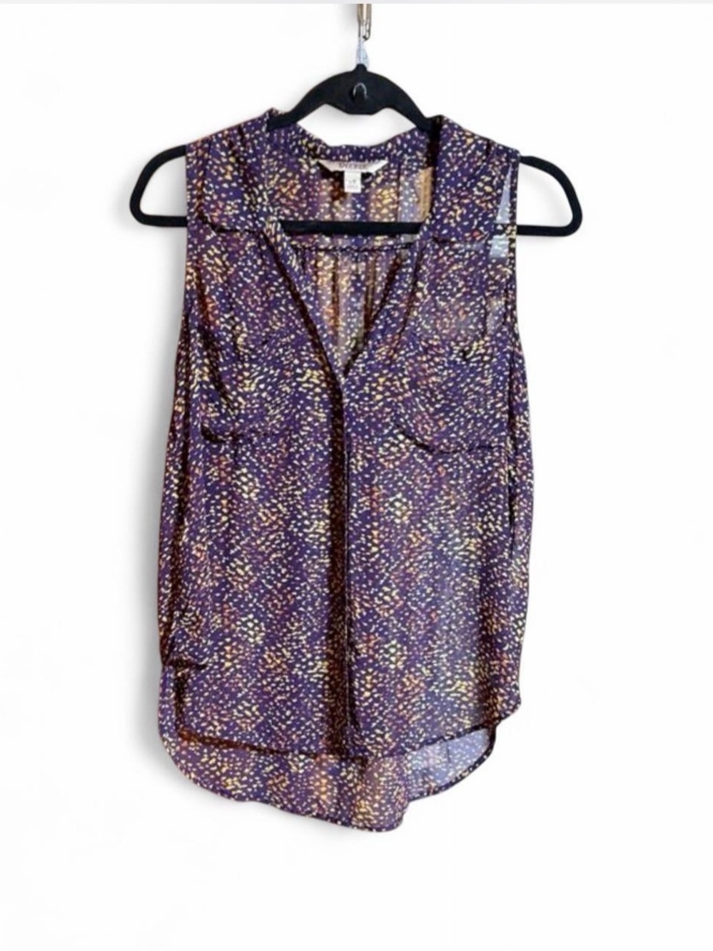 Decree Purple Sleeveless Printed V-Neck Button Blouse Sz L